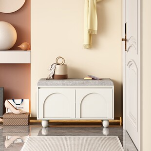 7T法式奶油风入户换鞋凳家用门口可坐鞋柜坐凳一体收纳鞋架穿鞋凳