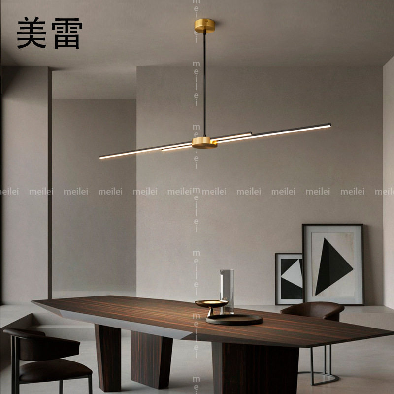 北欧餐厅吊灯led长条轻奢全铜餐桌灯具简约现代设计师办公室吊灯