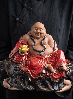大号弥勒佛摆件招财大肚笑佛陶瓷工艺F品中式家居客厅办公室装饰