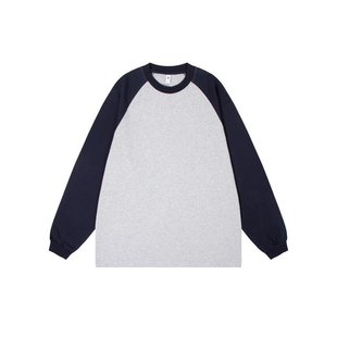 新款 打底衫 潮流圆领EC59 T恤男女240G纯棉长袖 情侣休闲宽松插肩袖