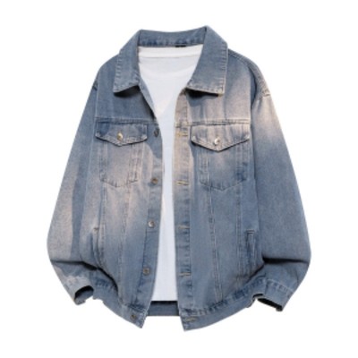 男士长袖衬衫秋季牛仔夹克宽松上衣翻领宽松男式休闲外套男款EC44