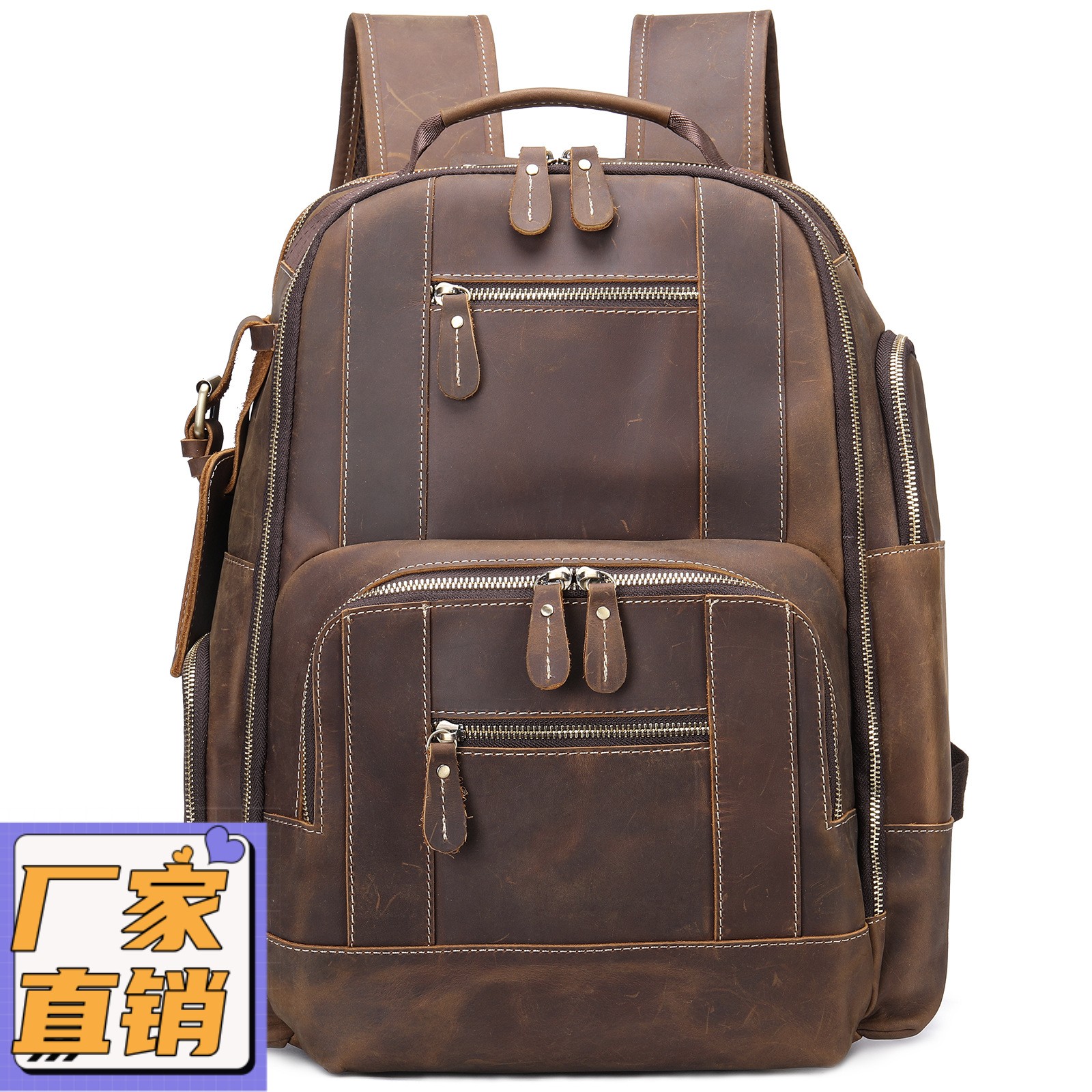 欧美复古双肩包疯马皮户外旅行大容量多功能电脑包出走背包gd82