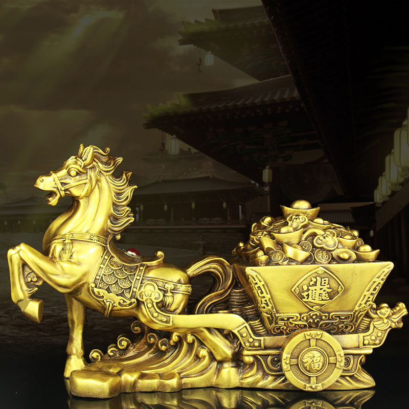 装饰马开运纯铜马拉元宝铜马拉车C铜马上发财Q铜器元宝招财唐马摆