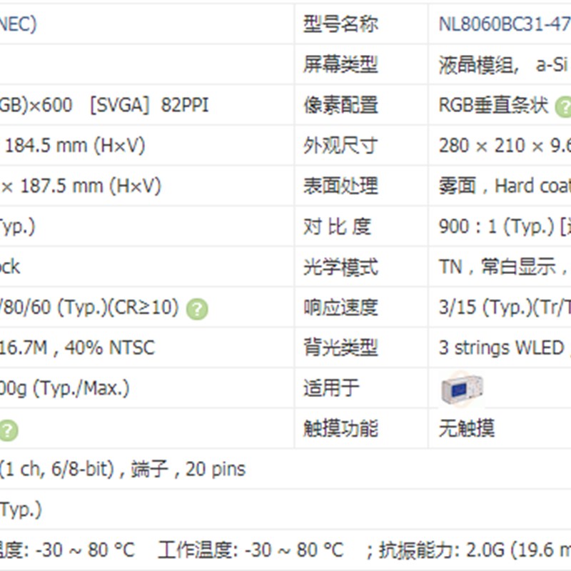 NEC12.1工业屏 NL8060BC31-47D/36 NL8060BC31-12/12GV/09/02/01