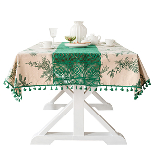 复古绿色桌布棉麻餐桌布U艺北欧长桌布桌 法式 极速M.life Pearl