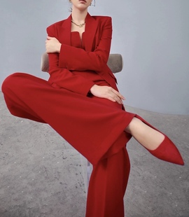 气场强大女装红色西装套装女高端轻奢干练气质西服阔腿裤两件套