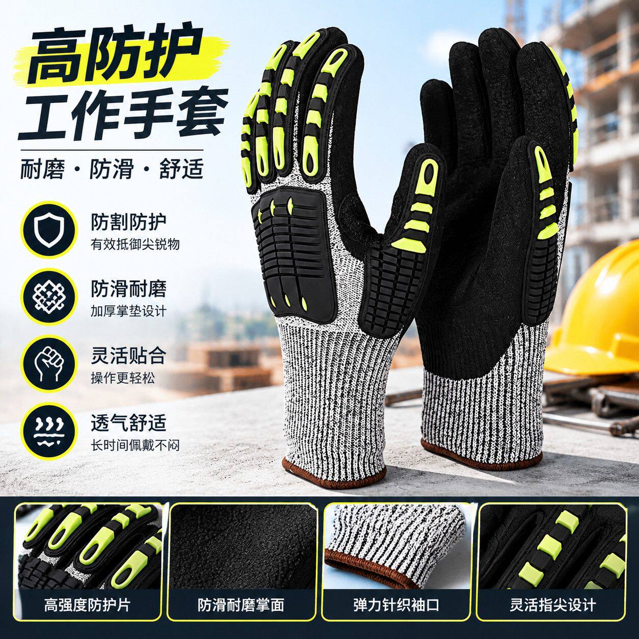 防撞防震劳保特种手套防砸防撞击骑行耐磨机械防割防滑救援手套