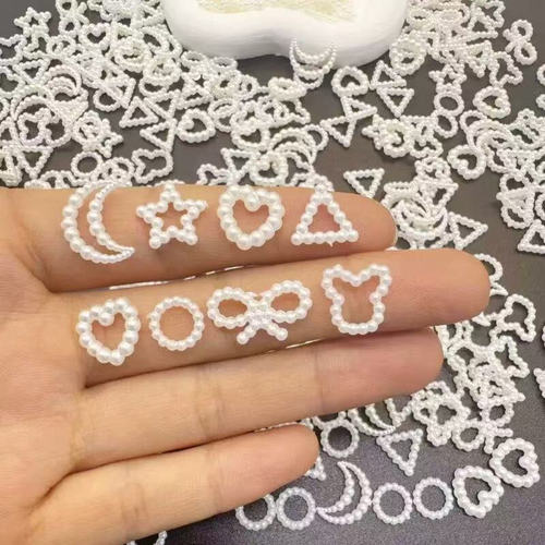 diy发夹美甲小饰品镂空珍珠配饰星星月亮桃心三角形蝴蝶结五角星