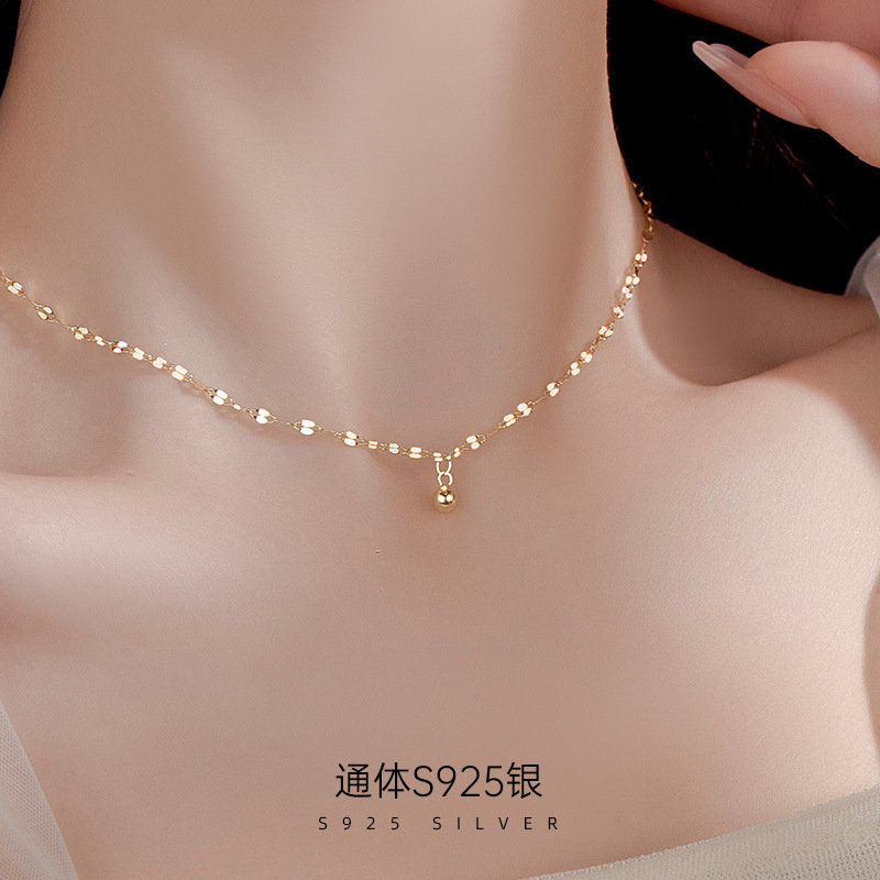 榕树下S925银简约圆珠嘴唇项链女