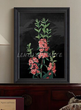 手绘油画法式中古风红色花卉客厅装饰挂画高级感复V古玄关桌面摆