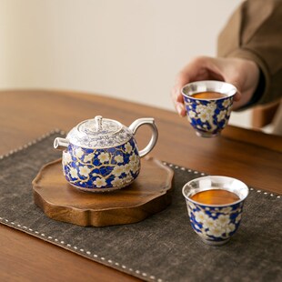 鎏银冰梅一壶两杯茶具套装家x用创意中式高档陶瓷功夫茶具礼盒装