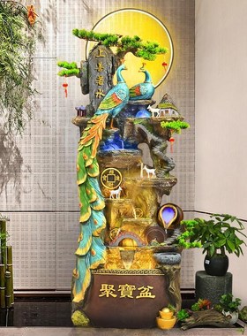 落地假山流水喷泉摆件r客厅办公室开业生财风水轮加湿器高山循