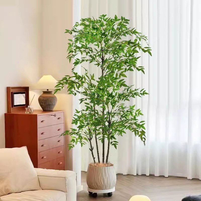 假绿植装饰仿真南天竹室内盆栽大C型落地摆件客厅轻奢防真绿色植