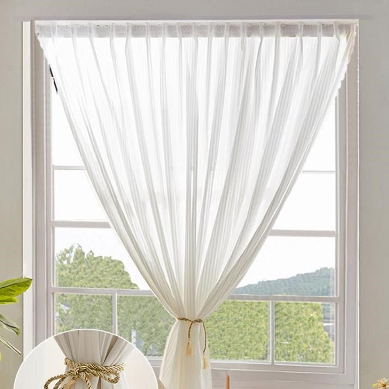 魔术贴窗帘免打孔纱帘透光不透人阳台客厅纱飘R窗窗纱竖百叶纱安,居家布艺,成品窗帘,淘宝优惠券,粉丝福利购,淘宝优惠卷