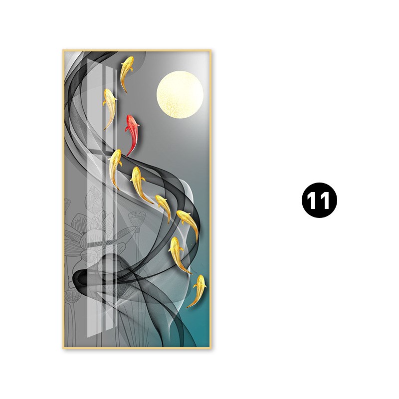 年年有鱼晶瓷玄h关装饰画中式金色游鱼入户走廊背景墙壁画过道挂图片