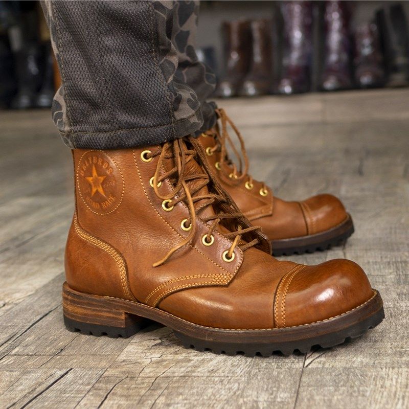 Uglubros复古摩托车骑行靴牛皮棕色防摔CEL保护哈雷CM500机车靴子