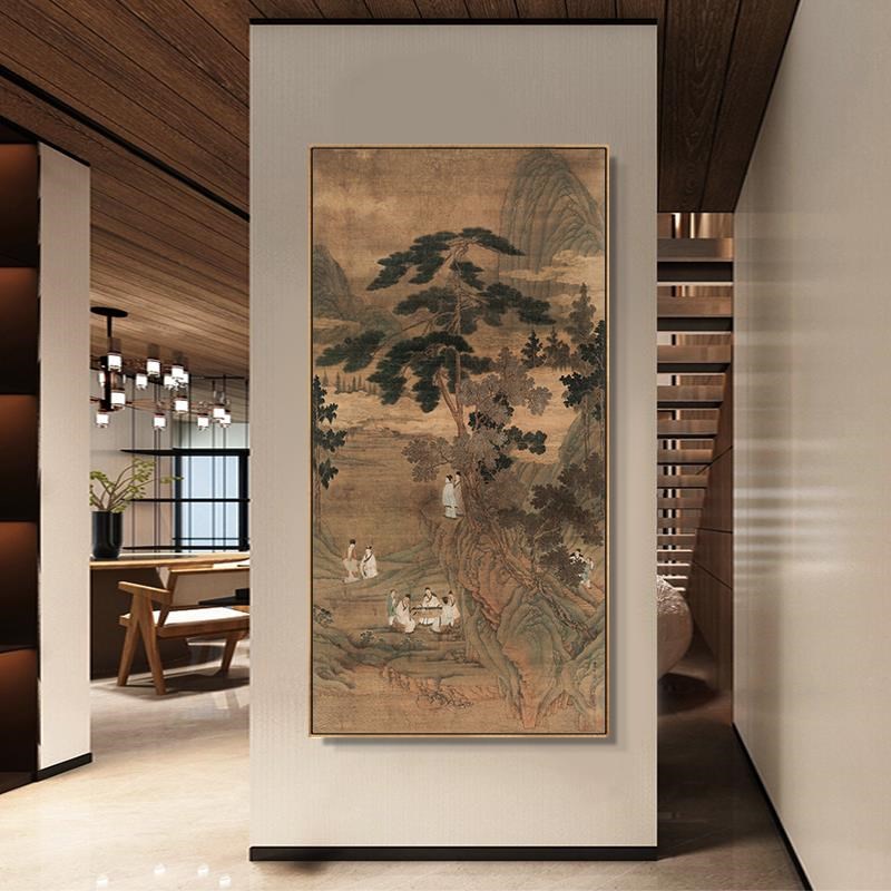 定做竖香老图古画挂中古风厅客关B复古装饰画茶室玄背景墙版画山图片