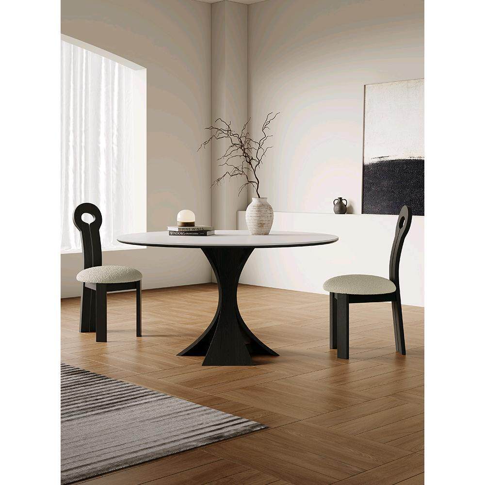 岩板家用实木餐桌椅子小户型圆形现代简约轻奢奶油风法式2026新款