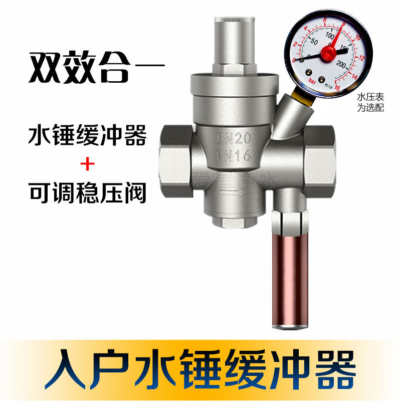 入户水锤缓冲器1寸6分 带稳压阀 家用总管滤瓶防爆 抗水锤缓冲器