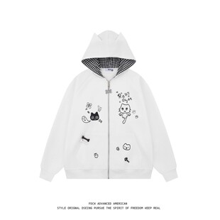 FOCK原创日系宅系早秋拉链连帽开衫卫衣女二次元外套亚文化宽松潮