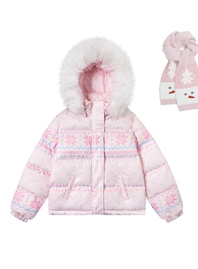 BKDD原创费尔岛雪花设计可拆卸连帽毛领棉服女送围巾秋冬情侣上衣