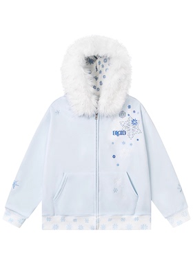 TXFU美式雪花手绣碎花内领拼接开衫连帽卫衣女秋冬新款拉链外套潮