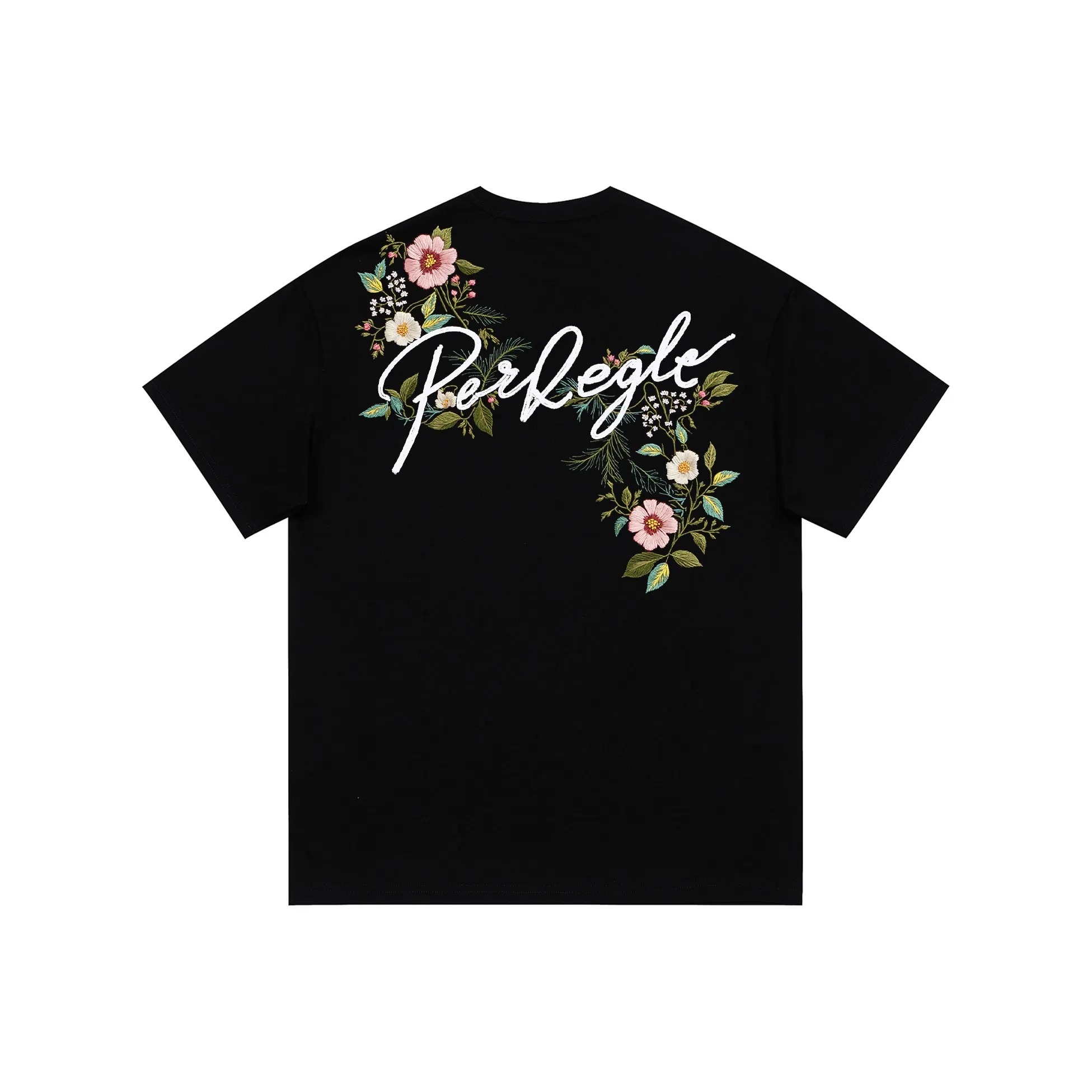 PERK EGLE美式复古高级感花卉字母印花宽松休闲短袖T恤