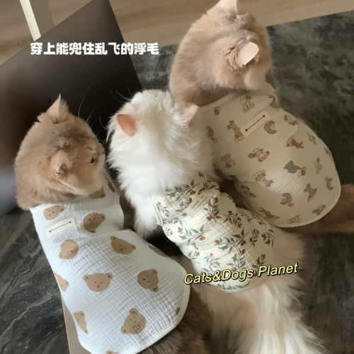 宠物猫咪狗狗衣服防掉毛夏季ins韩系复古风吊带背心金渐层比熊犬