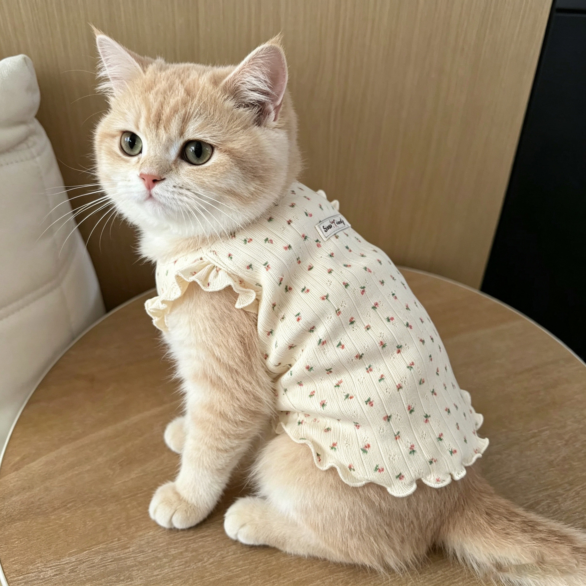 猫咪春夏装薄款衣服碎花飞袖T恤小型犬狗狗衣服春游夏季日韩背心