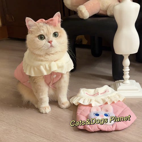 宠物冬季棉衣猫狗可爱兔子警官娃娃领保暖上衣公主风金渐层比熊犬