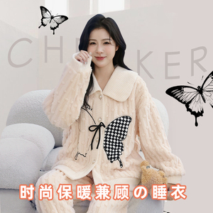 珊瑚绒睡衣女冬季加厚保暖法兰绒网红卡通小个子两件套冬季家居服