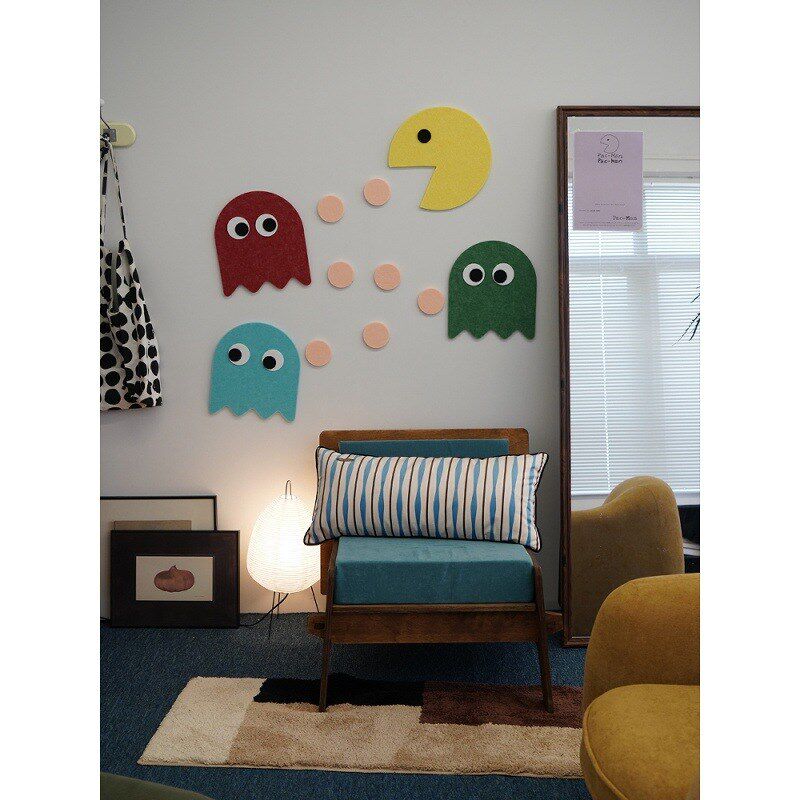 吃豆人墙面装饰遮丑毛毡墙贴趣味卧室宿舍房间布置贴U画 画自粘墙