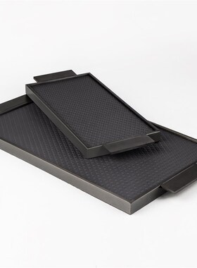 现代简约金属皮革几何长方形托盘样板间售楼处装饰摆件Z客厅茶几