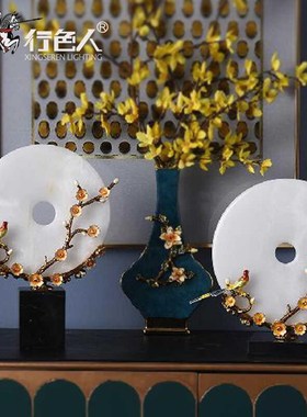 新中式轻奢玉石平安扣祝福w摆件家居玄关酒柜装饰乔迁结婚礼物