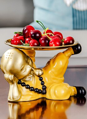 小和尚托盘h装饰摆件桌面茶几创意送礼收纳新品