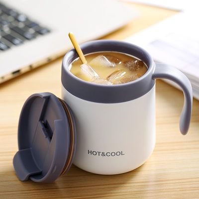 不锈钢马克杯带盖带勺子保温咖啡杯女男生办公室家用大容量水杯子