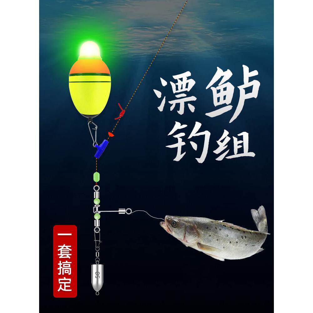 海钓漂鲈鱼钓组船钓抛竿远投漂鲈线组电子夜光漂醒目阿波矶钓配件