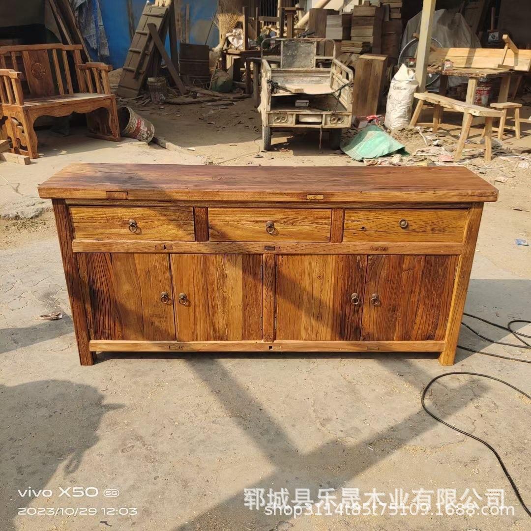 新中式老榆木餐边柜带抽屉家用靠墙实木储物柜老式饭店榆木餐边柜