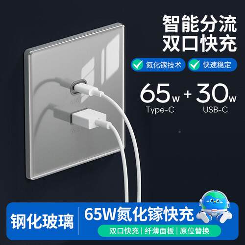 国际电工65w闪电手快充氮化镓插座(SN02)快8型墙壁苹果机USpB接口