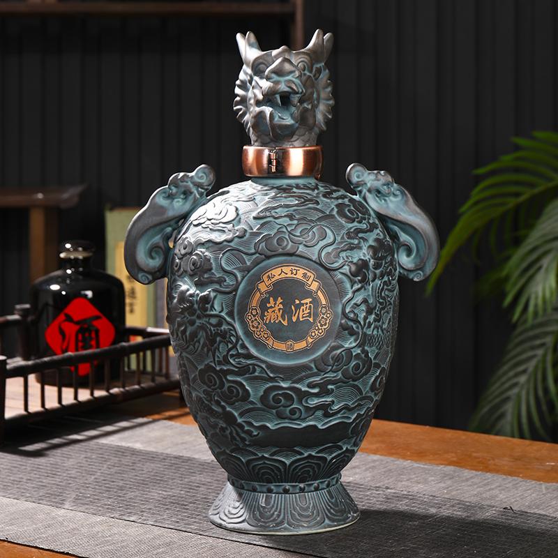 仿古陶瓷酒瓶收藏 五斤装景德镇仿青铜器龙纹5斤10斤装密封空酒坛