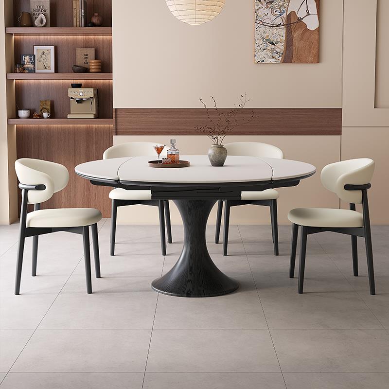 2025新款岩板餐桌中古风现代简约伸缩方圆两用客厅家用小户型饭桌