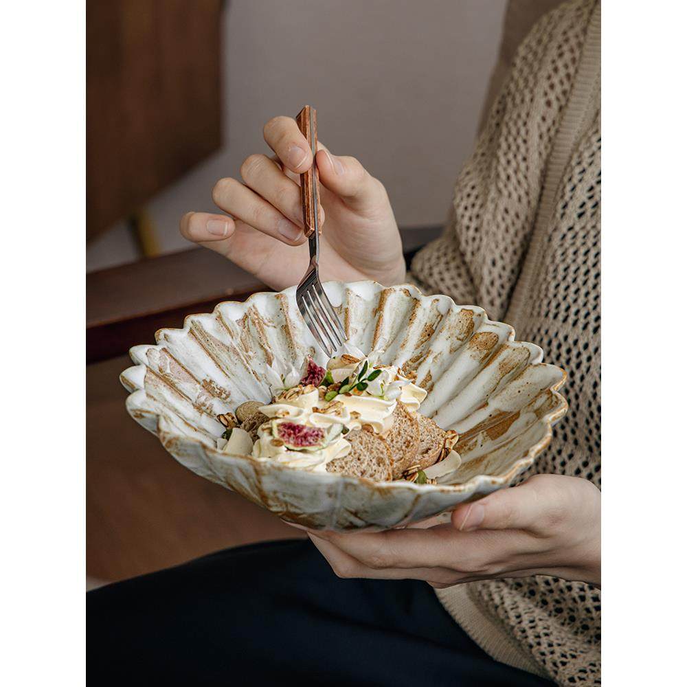 巷子尾〖特色异形手作〗侘寂风粗陶花瓣碗水果沙拉盘日式菜碗深盘