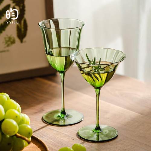 YYUN/昀 覆古绿红酒杯玻璃高脚杯香槟杯子礼盒鸡尾酒杯马提尼杯