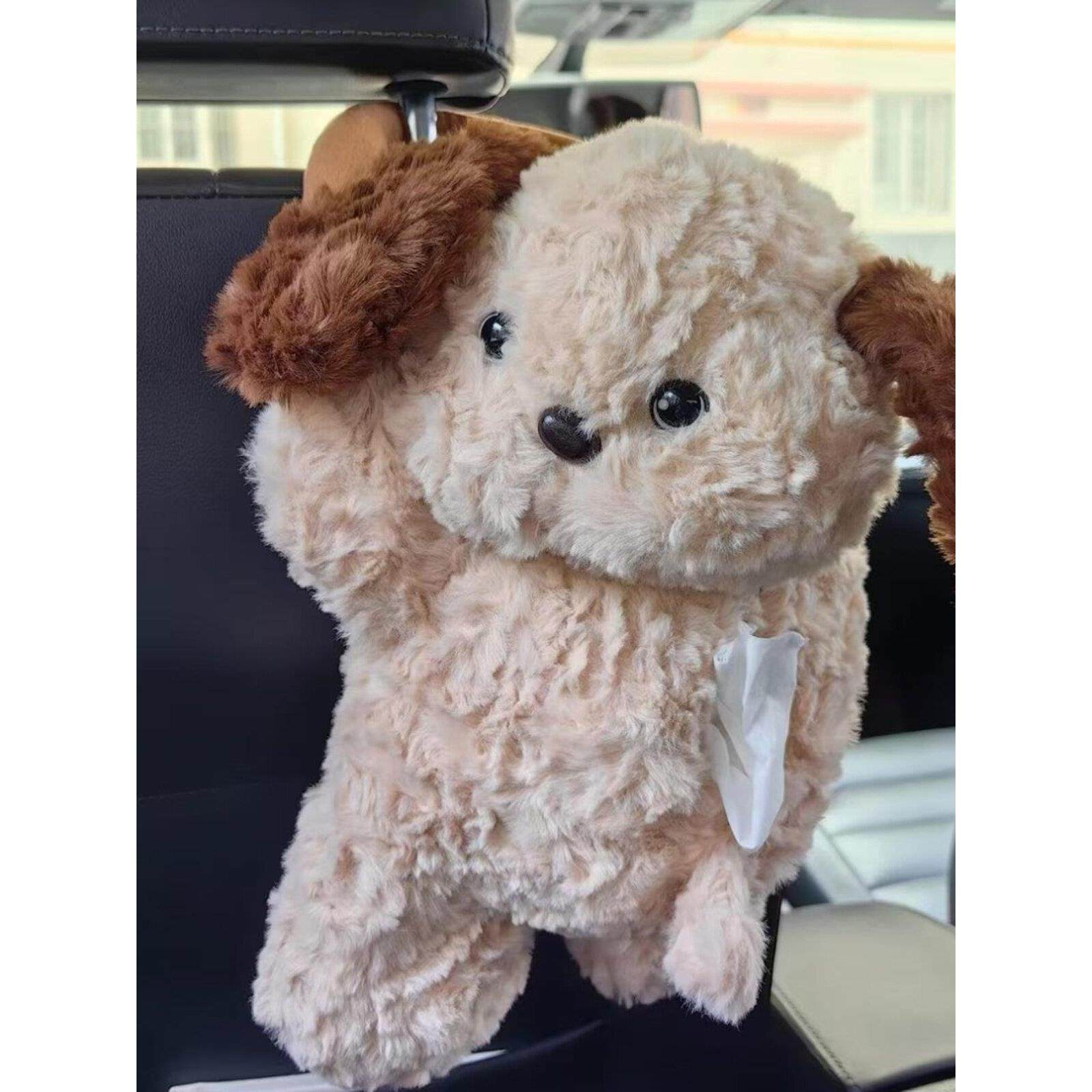 车载毛绒小狗纸巾盒可爱小狗汽车背悬挂式挂袋创意趴趴狗车用纸盒