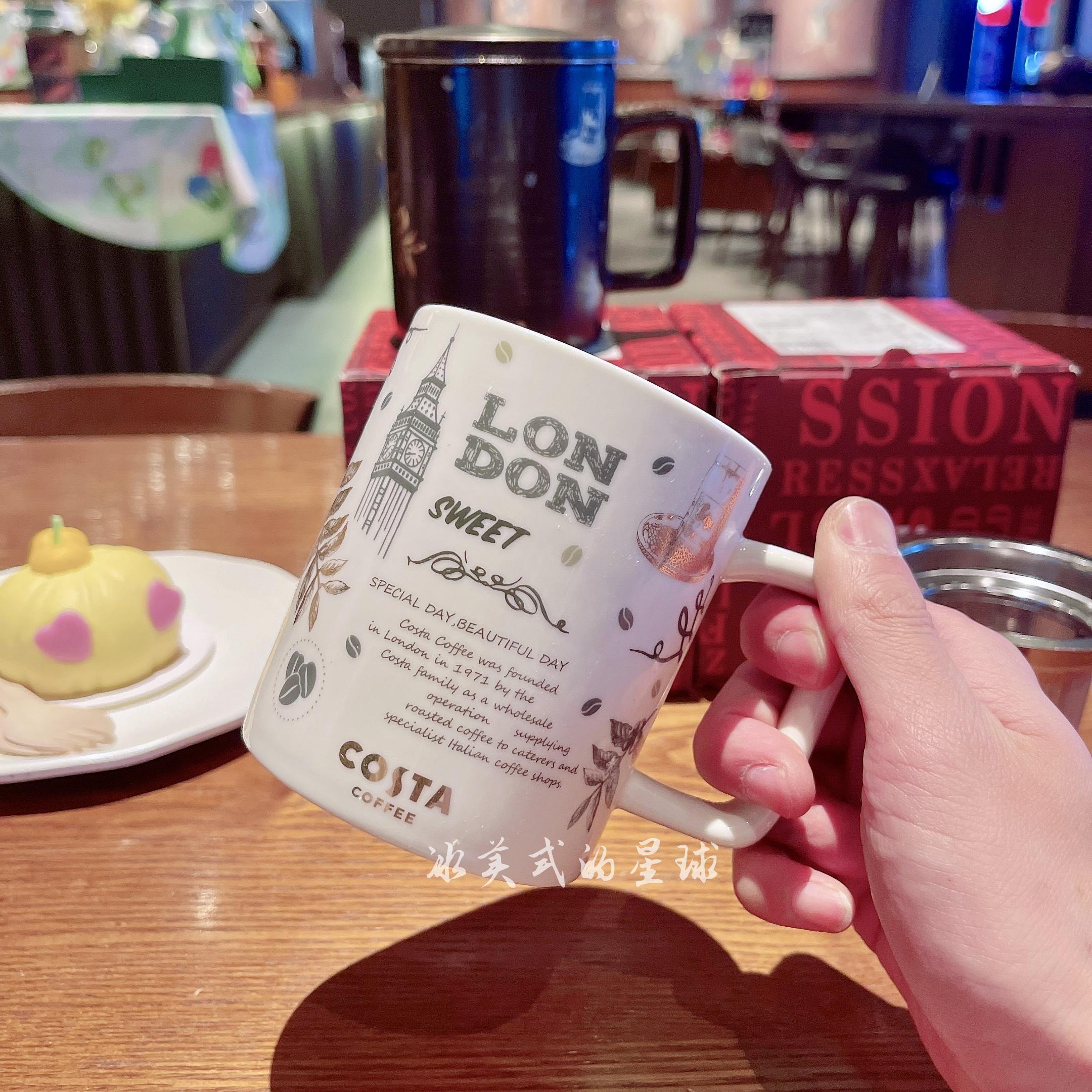 COSTA杯子白色咖啡简史马克杯简约陶瓷带盖家用办公情侣咖啡杯