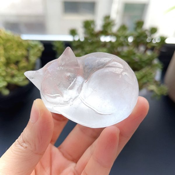 睡饰品小猫摆件打磨猫可爱水晶原石水晶型天然做工好造粉晶水晶白