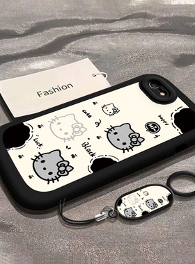 适用苹果5/6/7/8/SE系列手机壳6S/6plus/6SPlus高品质7plus硅胶8plus全包iphoneSE防摔网红新年爆款黑色KT猫