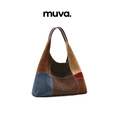 muva.拼色手提小方包真皮 时尚通勤包外出时尚斜挎包2025年新品