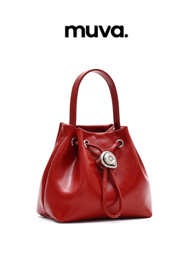 MUVA斜挎水桶包女新品手提包包高级感小众真皮MU-166