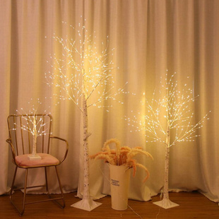 饰摆件落地白桦树LED彩灯网红卧室布置房间发光树氛围 直播间装